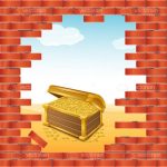 Brick Wall with Hole to Beach Scene with Treasure Chest